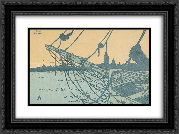 Barge 24x18 Black Ornate Wood Framed Art Print Poster with Double Matting by Ostroumova Lebedeva, Anna