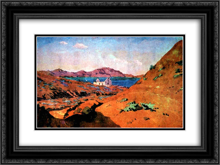 Crimea. Koktebel. Ruins of Kordon. 24x18 Black Ornate Wood Framed Art Print Poster with Double Matting by Ostroumova Lebedeva, Anna