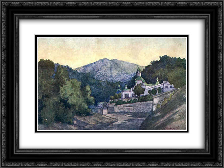 Crimea. Monastery of St. Cosmas and St.Damian. 24x18 Black Ornate Wood Framed Art Print Poster with Double Matting by Ostroumova Lebedeva, Anna