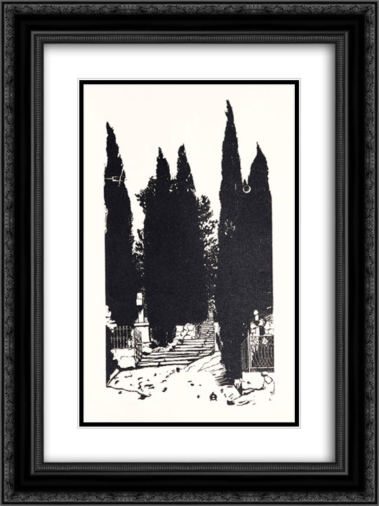 Cypress trees 18x24 Black Ornate Wood Framed Art Print Poster with Double Matting by Ostroumova Lebedeva, Anna