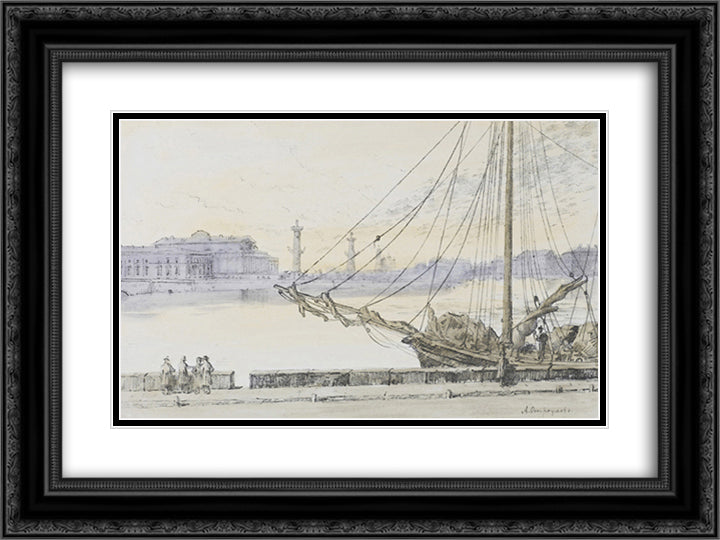 Exchange 24x18 Black Ornate Wood Framed Art Print Poster with Double Matting by Ostroumova Lebedeva, Anna