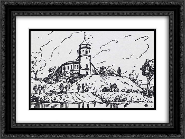 Fortress 'Beep' 24x18 Black Ornate Wood Framed Art Print Poster with Double Matting by Ostroumova Lebedeva, Anna