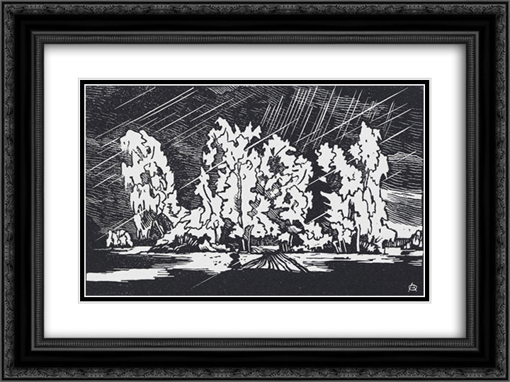 Group of trees near the White Birch 24x18 Black Ornate Wood Framed Art Print Poster with Double Matting by Ostroumova Lebedeva, Anna