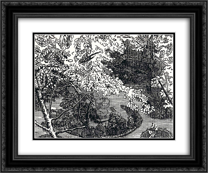 In the park 24x20 Black Ornate Wood Framed Art Print Poster with Double Matting by Ostroumova Lebedeva, Anna