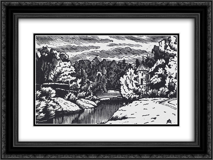 Landscape near the Pil-tower 24x18 Black Ornate Wood Framed Art Print Poster with Double Matting by Ostroumova Lebedeva, Anna
