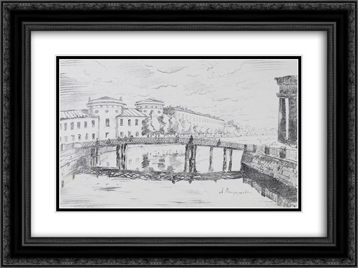 Lithuanian castle 24x18 Black Ornate Wood Framed Art Print Poster with Double Matting by Ostroumova Lebedeva, Anna