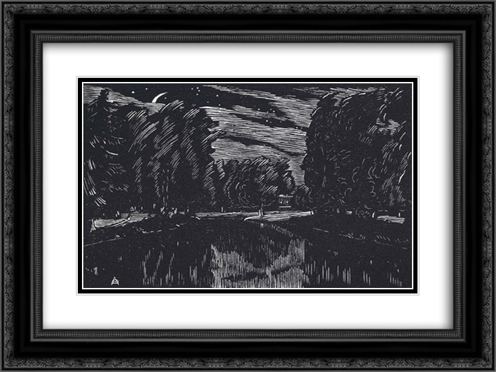 Night 24x18 Black Ornate Wood Framed Art Print Poster with Double Matting by Ostroumova Lebedeva, Anna