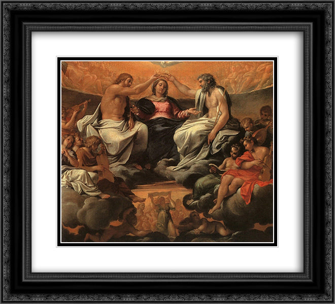 The coronation of the Virgin 22x20 Black Ornate Wood Framed Art Print Poster with Double Matting by Carracci, Annibale