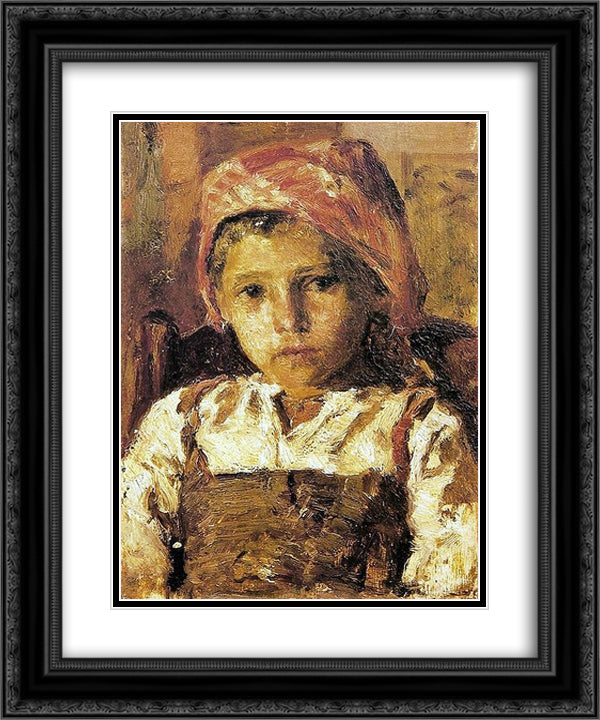 Head of a Girl 20x24 Black Ornate Wood Framed Art Print Poster with Double Matting by Silva Porto, Antonio da