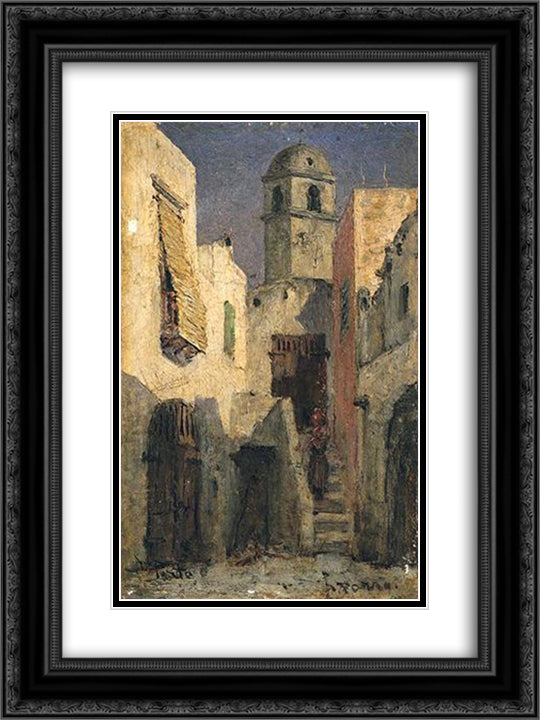 Na Ilha de Capri 18x24 Black Ornate Wood Framed Art Print Poster with Double Matting by Silva Porto, Antonio da