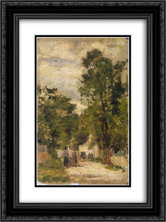 Rua de Barbizon 18x24 Black Ornate Wood Framed Art Print Poster with Double Matting by Silva Porto, Antonio da