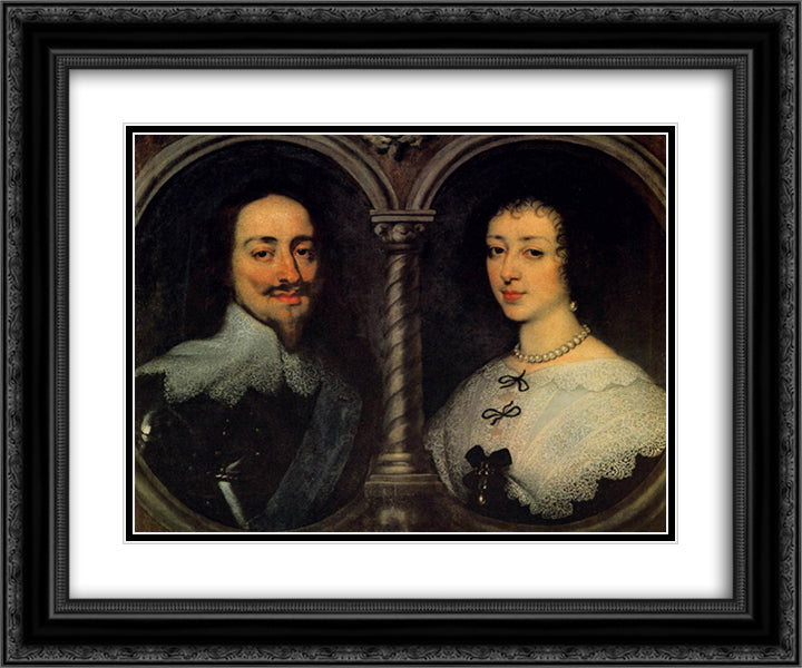 Charles I of England and Henrietta of France 24x20 Black Ornate Wood Framed Art Print Poster with Double Matting by van Dyck, Anthony