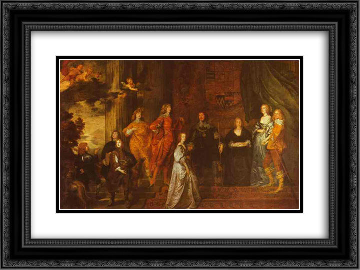Philip, 4th Earl of Pembroke and His Family 24x18 Black Ornate Wood Framed Art Print Poster with Double Matting by van Dyck, Anthony