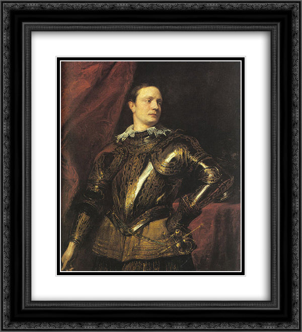 Portrait of a Young General 20x22 Black Ornate Wood Framed Art Print Poster with Double Matting by van Dyck, Anthony