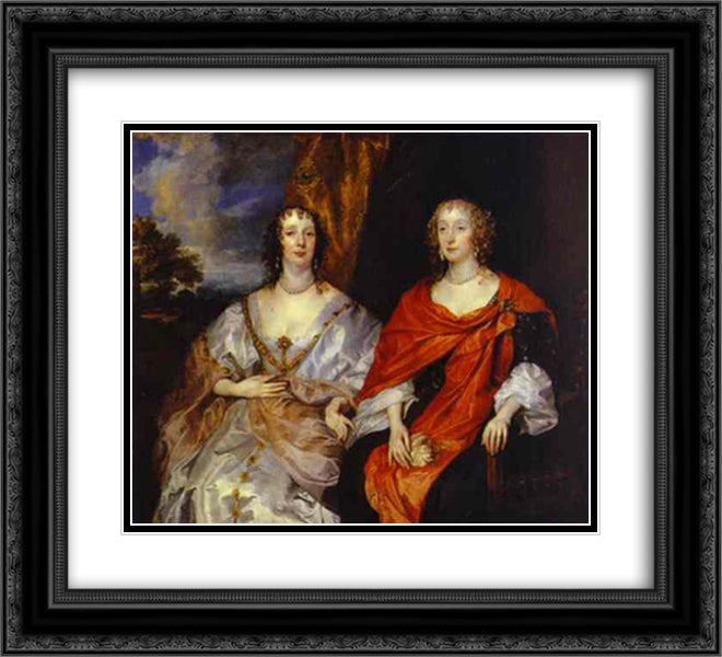 Portrait of Anna Dalkeith, Countess of Morton, and Lady Anna Kirk 22x20 Black Ornate Wood Framed Art Print Poster with Double Matting by van Dyck, Anthony