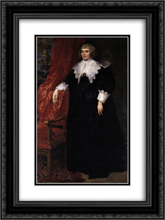 Portrait of Anna van Craesbecke 18x24 Black Ornate Wood Framed Art Print Poster with Double Matting by van Dyck, Anthony