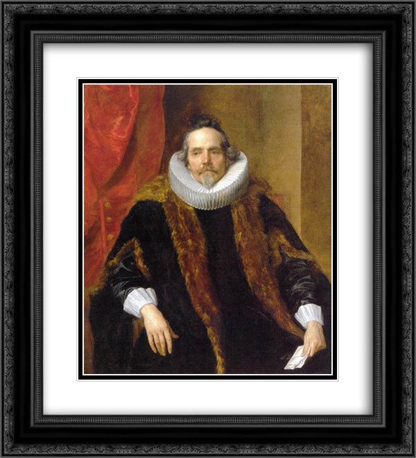 Portrait of Jacques Le Roy 20x22 Black Ornate Wood Framed Art Print Poster with Double Matting by van Dyck, Anthony