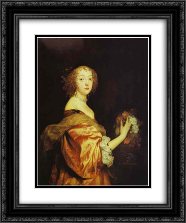 Portrait of Lady d Aubigny 20x24 Black Ornate Wood Framed Art Print Poster with Double Matting by van Dyck, Anthony