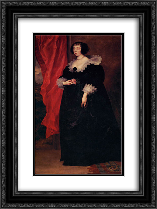 Portrait of Marguerite of Lorraine, Duchess of Orleans 18x24 Black Ornate Wood Framed Art Print Poster with Double Matting by van Dyck, Anthony