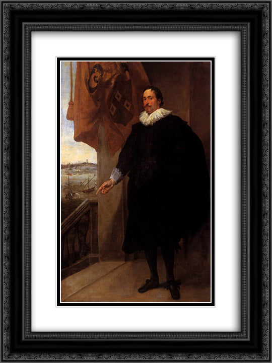 Portrait of Nicolaes van der Borght 18x24 Black Ornate Wood Framed Art Print Poster with Double Matting by van Dyck, Anthony