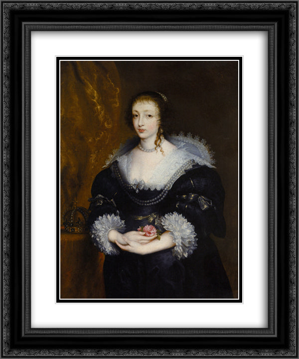 Portrait of Queen Henrietta Maria 20x24 Black Ornate Wood Framed Art Print Poster with Double Matting by van Dyck, Anthony