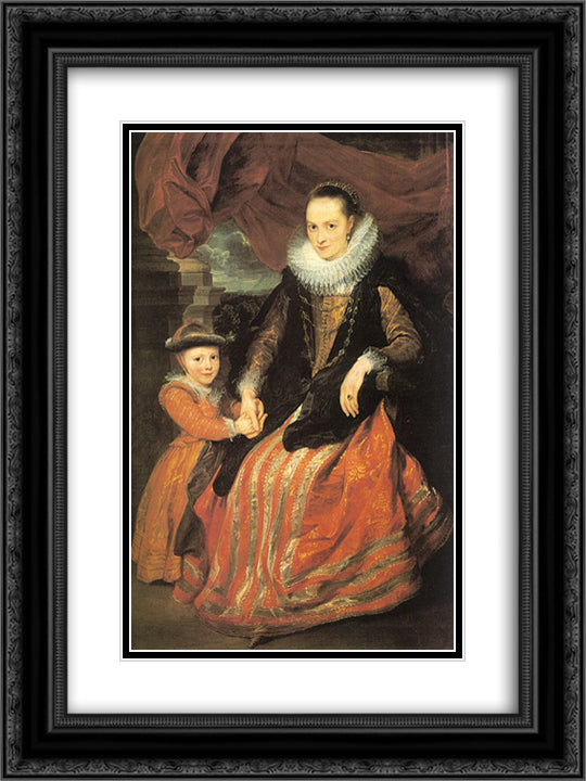 Portrait of Susanna Fourment and Her Daughter 18x24 Black Ornate Wood Framed Art Print Poster with Double Matting by van Dyck, Anthony