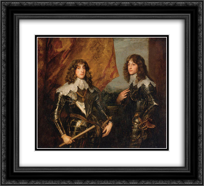 Portrait of the Princes Palatine Charles Louis I and his Brother Robert 22x20 Black Ornate Wood Framed Art Print Poster with Double Matting by van Dyck, Anthony