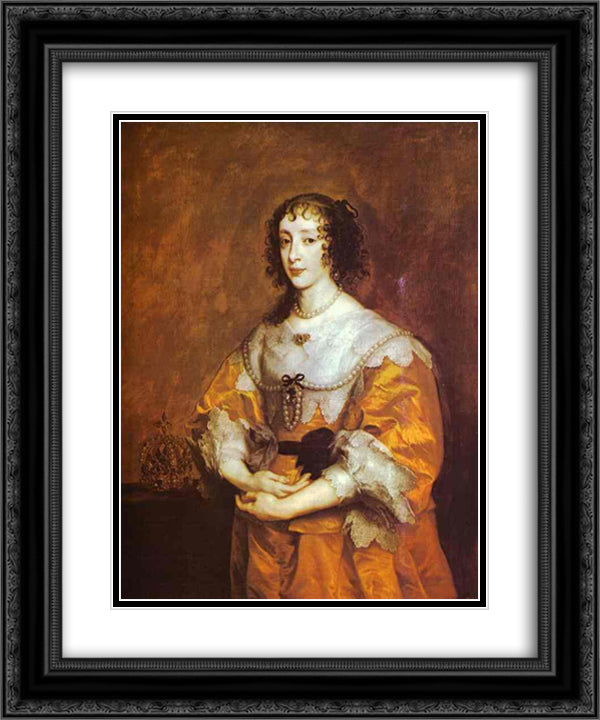 Queen Henrietta Maria 20x24 Black Ornate Wood Framed Art Print Poster with Double Matting by van Dyck, Anthony