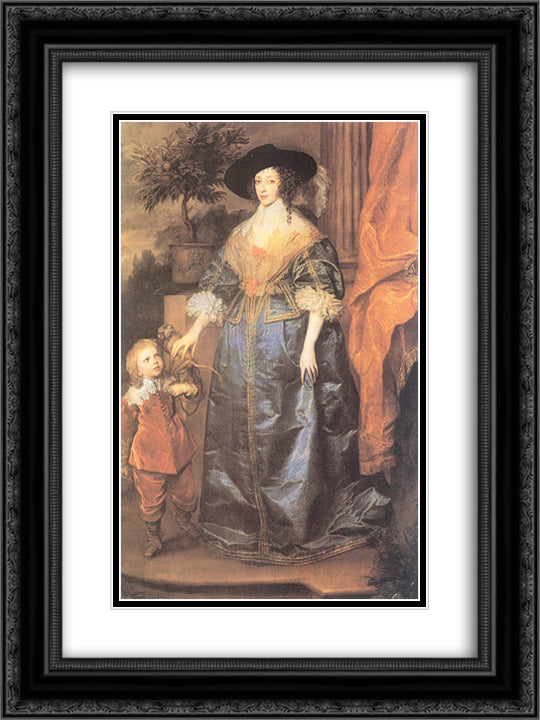 Queen Henrietta Maria and her dwarf Sir Jeffrey Hudson 18x24 Black Ornate Wood Framed Art Print Poster with Double Matting by van Dyck, Anthony