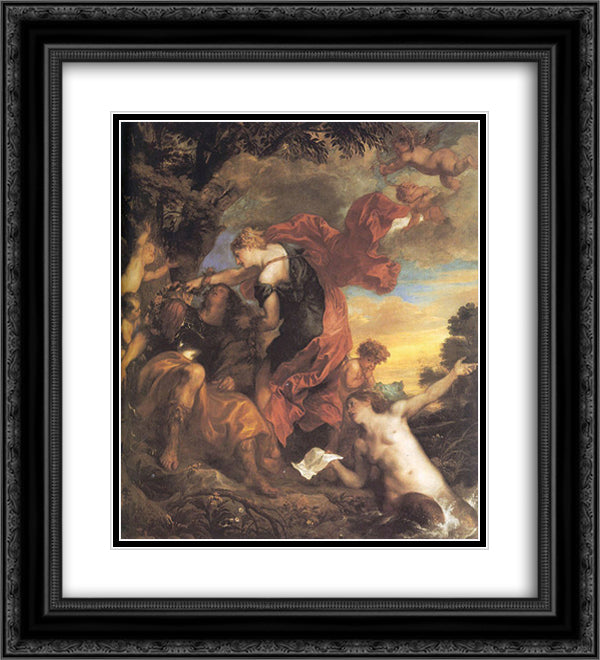 Rinaldo and Armida 20x22 Black Ornate Wood Framed Art Print Poster with Double Matting by van Dyck, Anthony