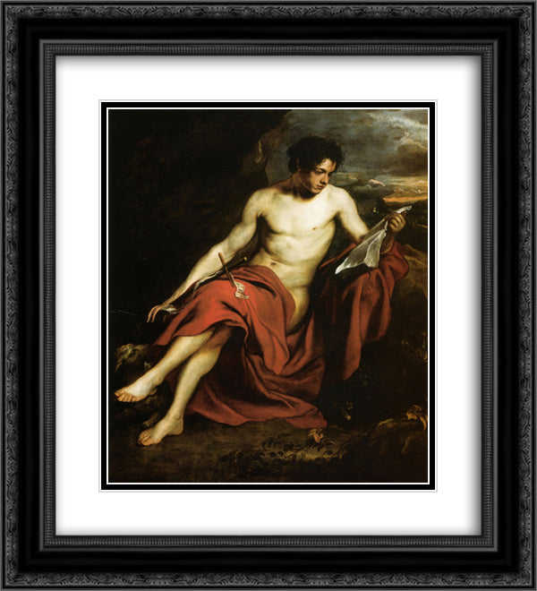 Saint John the Baptist in the Wilderness 20x22 Black Ornate Wood Framed Art Print Poster with Double Matting by van Dyck, Anthony
