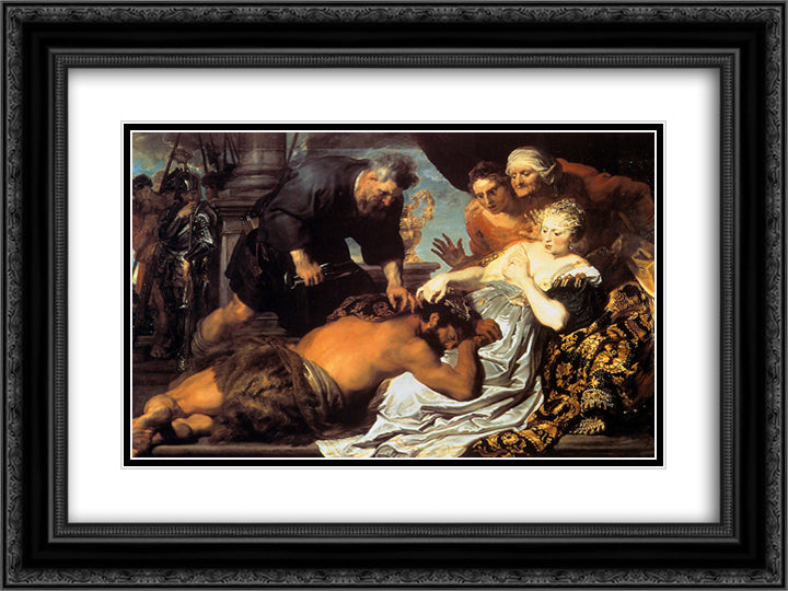 Samson and Delilah 24x18 Black Ornate Wood Framed Art Print Poster with Double Matting by van Dyck, Anthony