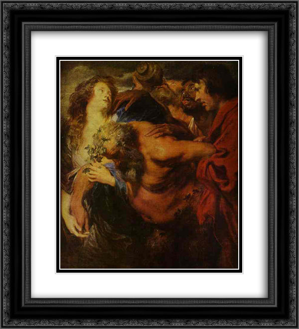 Silenus Drunk 20x22 Black Ornate Wood Framed Art Print Poster with Double Matting by van Dyck, Anthony