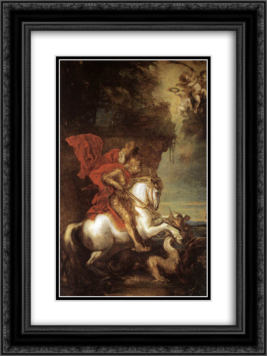 St George and the Dragon 18x24 Black Ornate Wood Framed Art Print Poster with Double Matting by van Dyck, Anthony