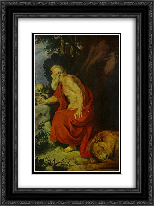 St Jerome 18x24 Black Ornate Wood Framed Art Print Poster with Double Matting by van Dyck, Anthony