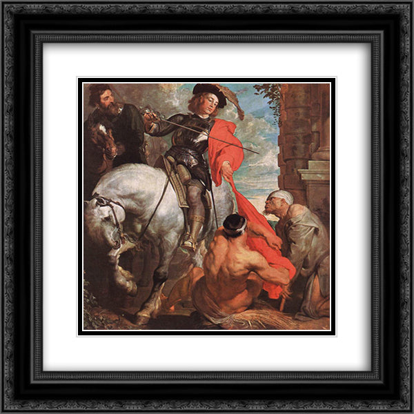 St Martin Dividing his Cloak 20x20 Black Ornate Wood Framed Art Print Poster with Double Matting by van Dyck, Anthony