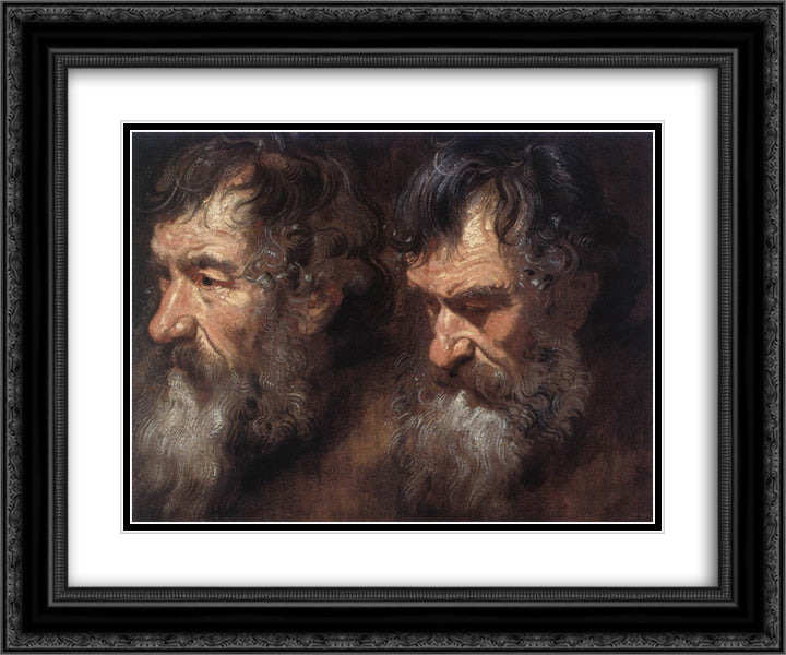 Studies of a Man0s Head 24x20 Black Ornate Wood Framed Art Print Poster with Double Matting by van Dyck, Anthony