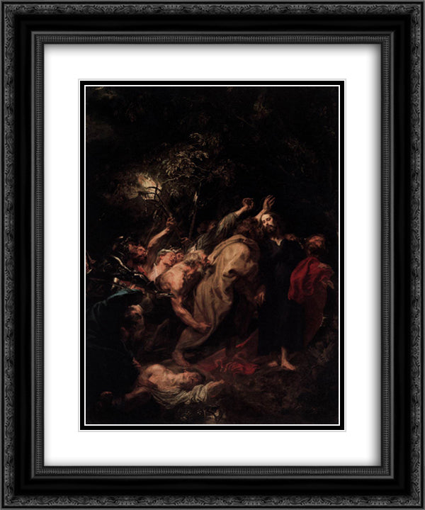 The Capture of Christ 20x24 Black Ornate Wood Framed Art Print Poster with Double Matting by van Dyck, Anthony