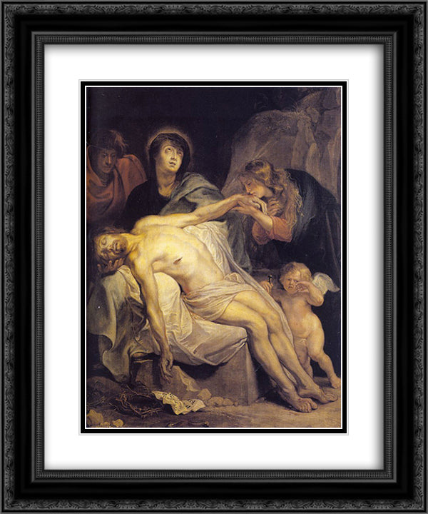 The Lamentation 20x24 Black Ornate Wood Framed Art Print Poster with Double Matting by van Dyck, Anthony
