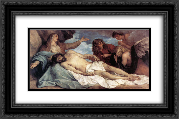 The Lamentation of Christ 24x16 Black Ornate Wood Framed Art Print Poster with Double Matting by van Dyck, Anthony