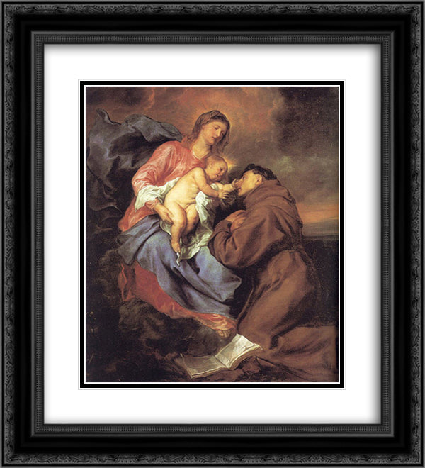 The Vision of St Anthony 20x22 Black Ornate Wood Framed Art Print Poster with Double Matting by van Dyck, Anthony