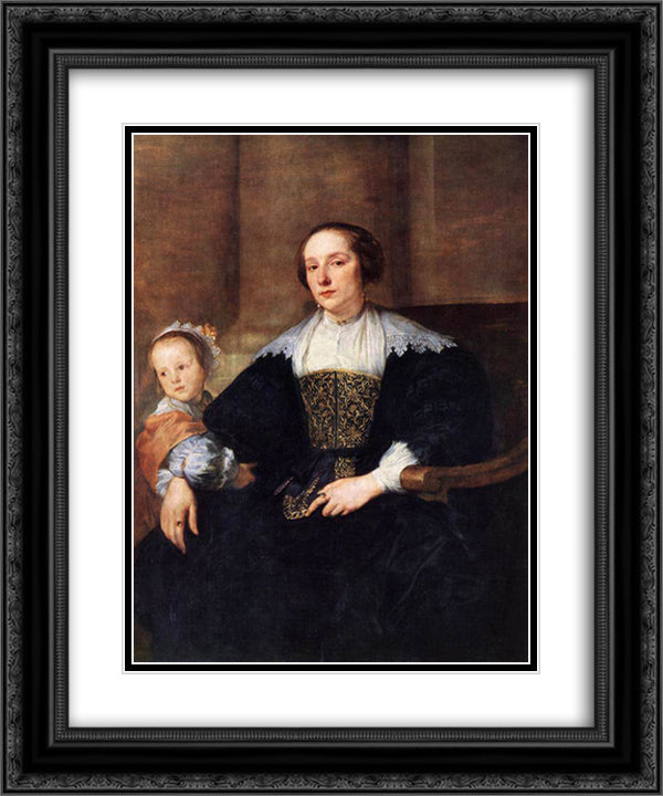 The Wife and Daughter of Colyn de Nole 20x24 Black Ornate Wood Framed Art Print Poster with Double Matting by van Dyck, Anthony