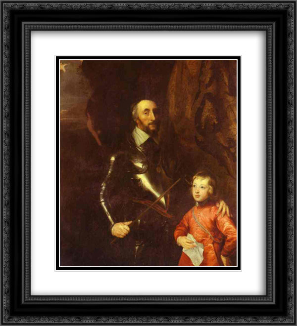Thomas Howard, 2nd Earl of Arundel and Surrey with His Grandson Lord Maltravers 20x22 Black Ornate Wood Framed Art Print Poster with Double Matting by van Dyck, Anthony