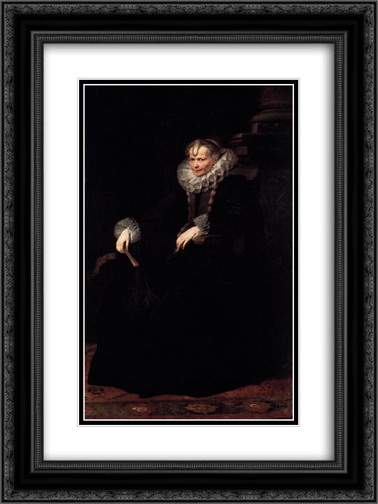 Wife of an Aristocratic Genoese 18x24 Black Ornate Wood Framed Art Print Poster with Double Matting by van Dyck, Anthony