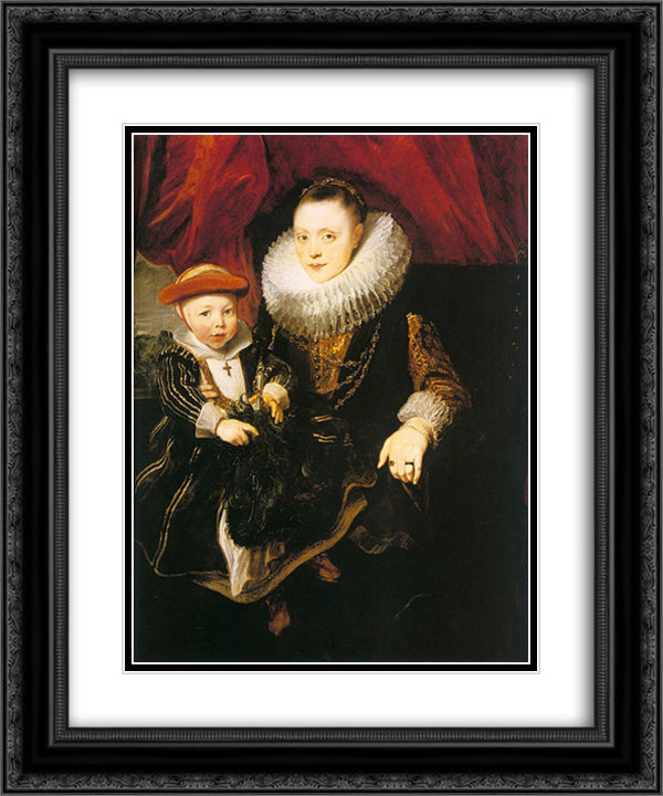 Young Woman with a Child 20x24 Black Ornate Wood Framed Art Print Poster with Double Matting by van Dyck, Anthony