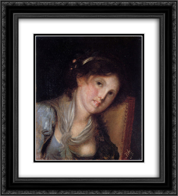 Portrait of a girl 20x22 Black Ornate Wood Framed Art Print Poster with Double Matting by Azbe, Anton