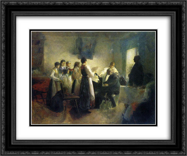 The Village Choir 24x20 Black Ornate Wood Framed Art Print Poster with Double Matting by Azbe, Anton