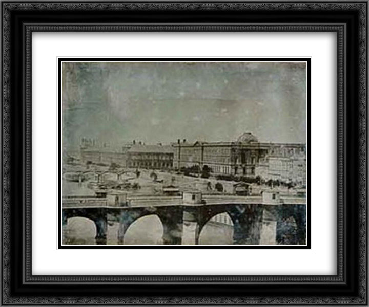 Le Pont Neuf (daguerreotype) 24x20 Black Ornate Wood Framed Art Print Poster with Double Matting by Melbye, Anton