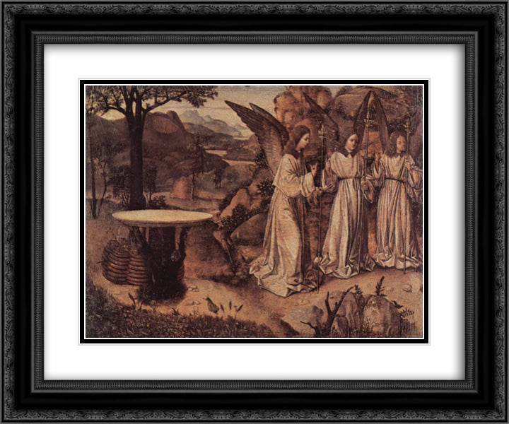 Abraham Served by Three Angels 24x20 Black Ornate Wood Framed Art Print Poster with Double Matting by Messina, Antonello da