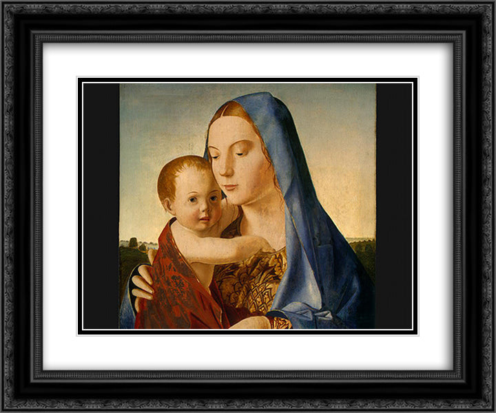 Madonna and Child 24x20 Black Ornate Wood Framed Art Print Poster with Double Matting by Messina, Antonello da